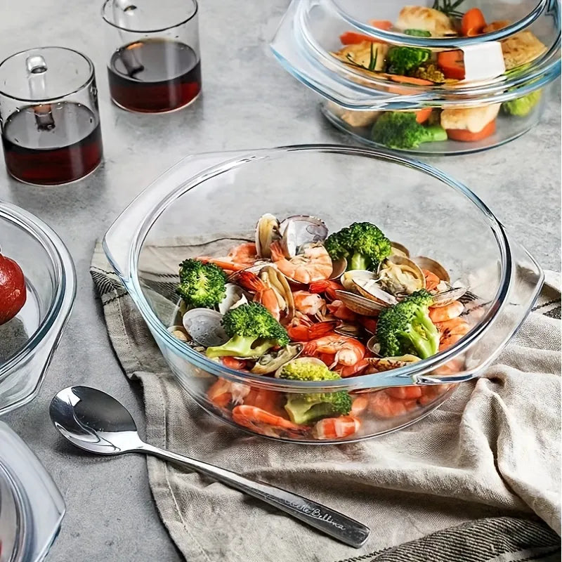 3pcs High Borosilicate Heat Resistant Glass Containers With Lids | Suitable for Noodle Bowls And Steaming Eggs
