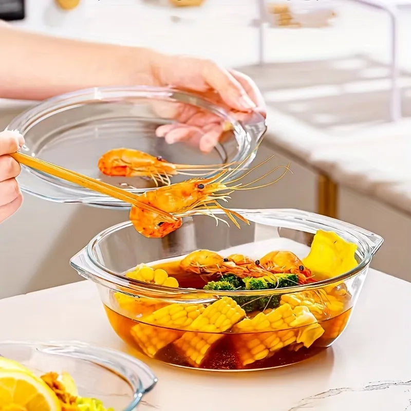 3pcs High Borosilicate Heat Resistant Glass Containers With Lids | Suitable for Noodle Bowls And Steaming Eggs