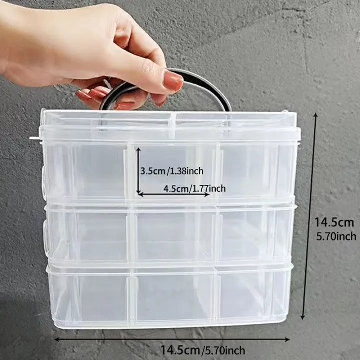 3 Layer-30 Grid Storage box, Transparent Plastic Organizer with Adjustable Compartment for Jewelry, Rings, Art Craft, Earings Box (Random Color)