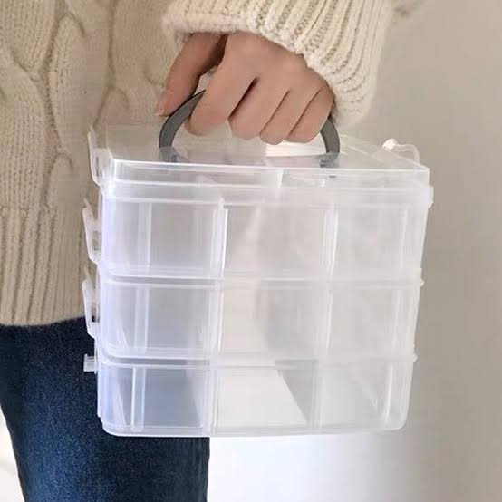 3 Layer-30 Grid Storage box, Transparent Plastic Organizer with Adjustable Compartment for Jewelry, Rings, Art Craft, Earings Box (Random Color)