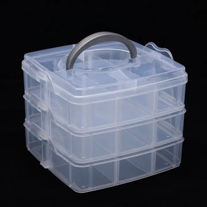 3 Layer-30 Grid Storage box, Transparent Plastic Organizer with Adjustable Compartment for Jewelry, Rings, Art Craft, Earings Box (Random Color)