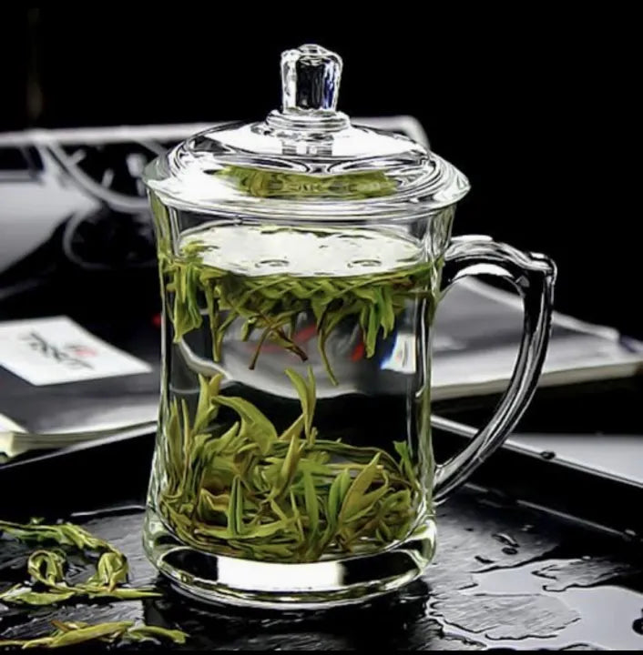 A Delisoga 360ml Transparent Coffee Mug with Lid| Tea Mug with Lid