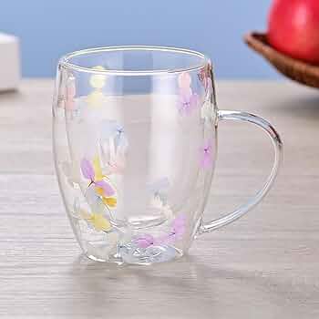 Aesthetic Flowers  Inside Double Walled Filled Glass Mugs
