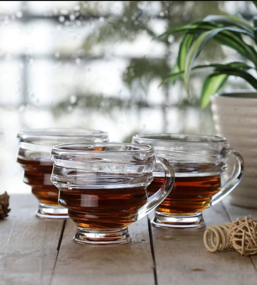 6pcs set of Glass Tea & Coffee Cup with Handle or Elegant Glass Mug – Heat-Resistant & Stylish