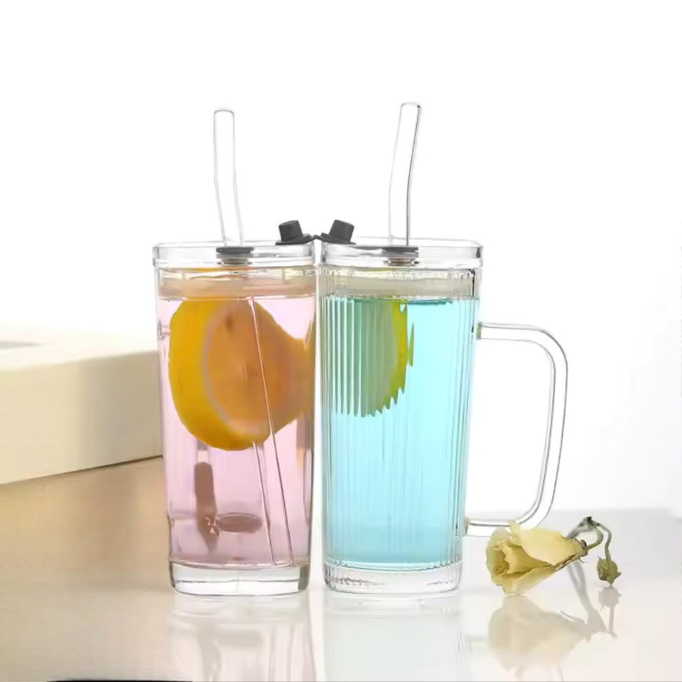 Square Airtight Glass Cup With Straw(250ml)