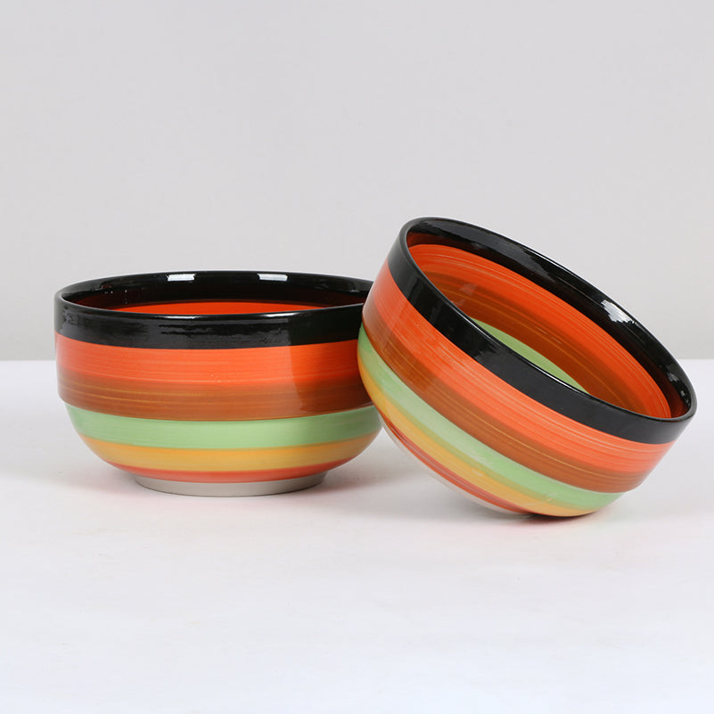 Colorful Porcelain Striped Bowl – 3pcs |Small , Medium & Large|For Serving Snacks, Soup Or Desserts