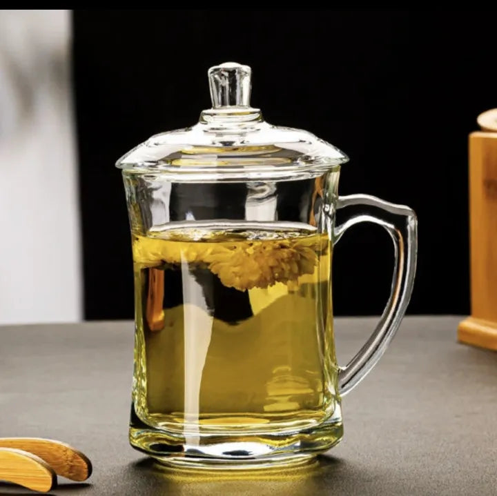 A Delisoga 360ml Transparent Coffee Mug with Lid| Tea Mug with Lid
