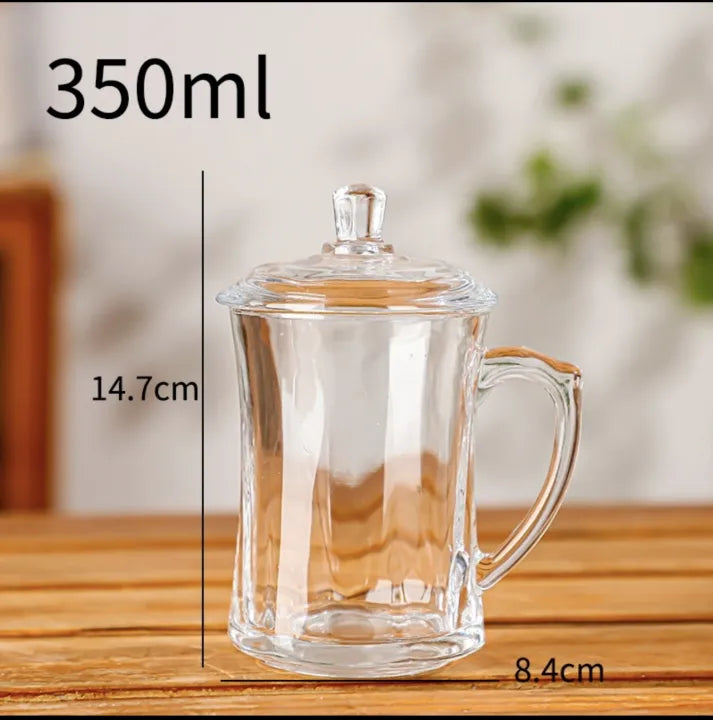 A Delisoga 360ml Transparent Coffee Mug with Lid| Tea Mug with Lid