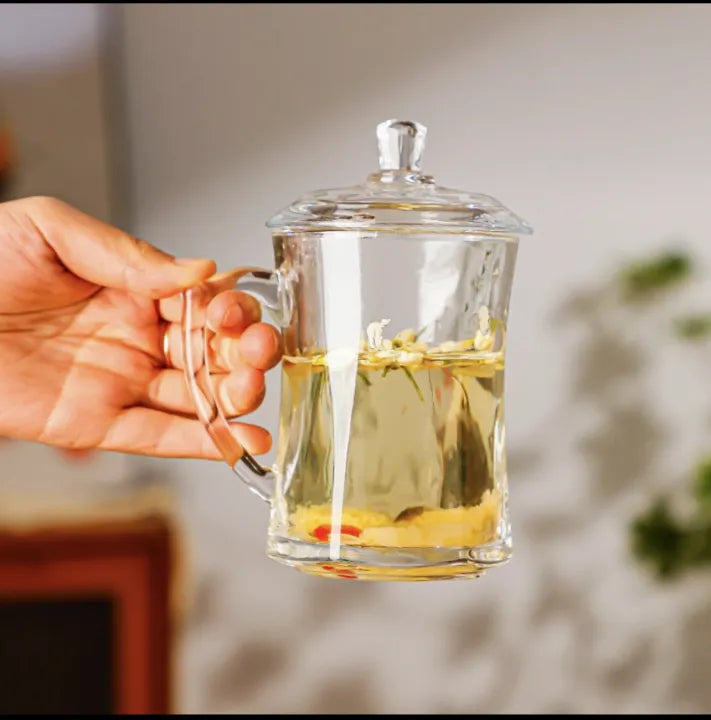 A Delisoga 360ml Transparent Coffee Mug with Lid| Tea Mug with Lid