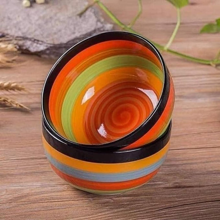 Colorful Porcelain Striped Bowl – 3pcs |Small , Medium & Large|For Serving Snacks, Soup Or Desserts